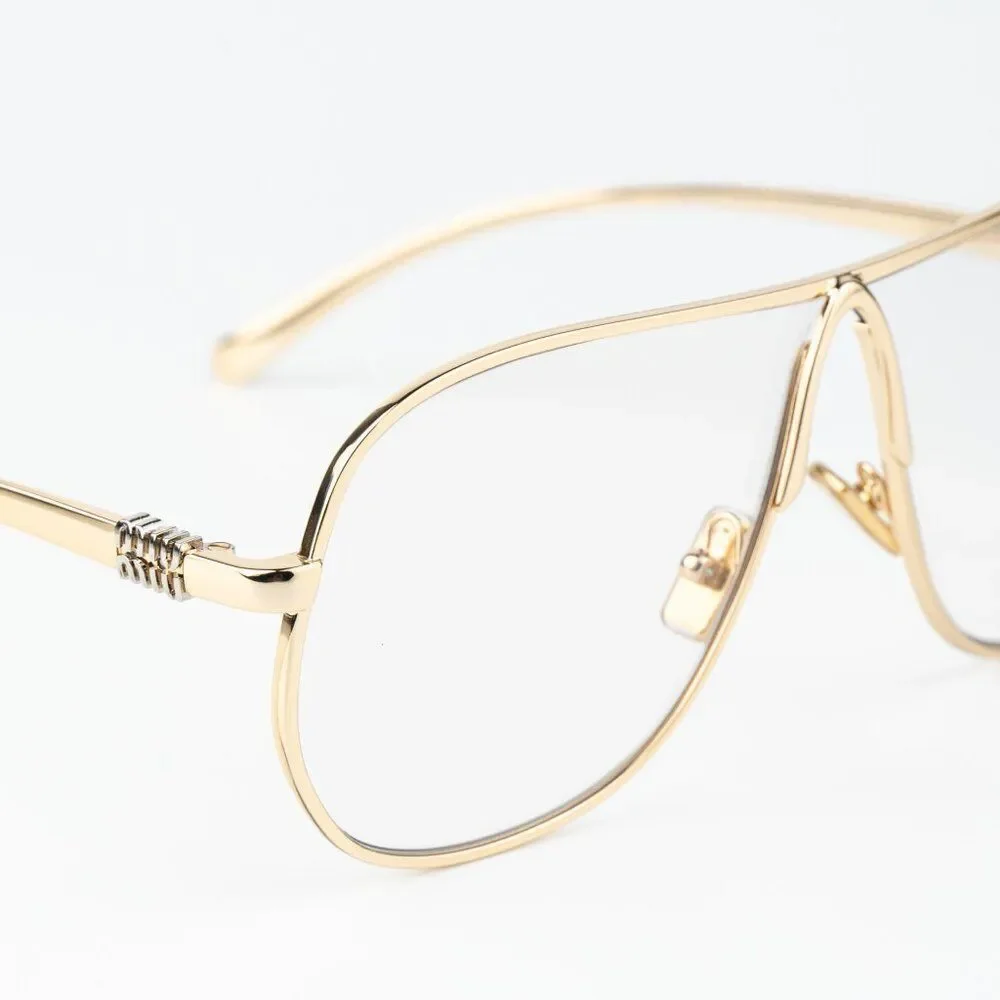 Miu Miu Women Eyeglasses Gold Blue Light Block Pilot MUA56S 5AK08N NEW AUTHENTIC
